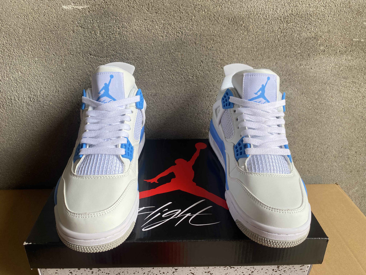 Air Jordan 4 Sneakers - Cream and Light Blue