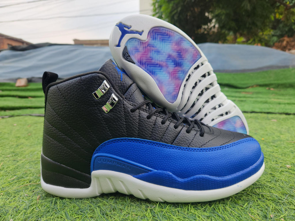Air Jordan 12 High-Top Sneakers – Black, Blue & White