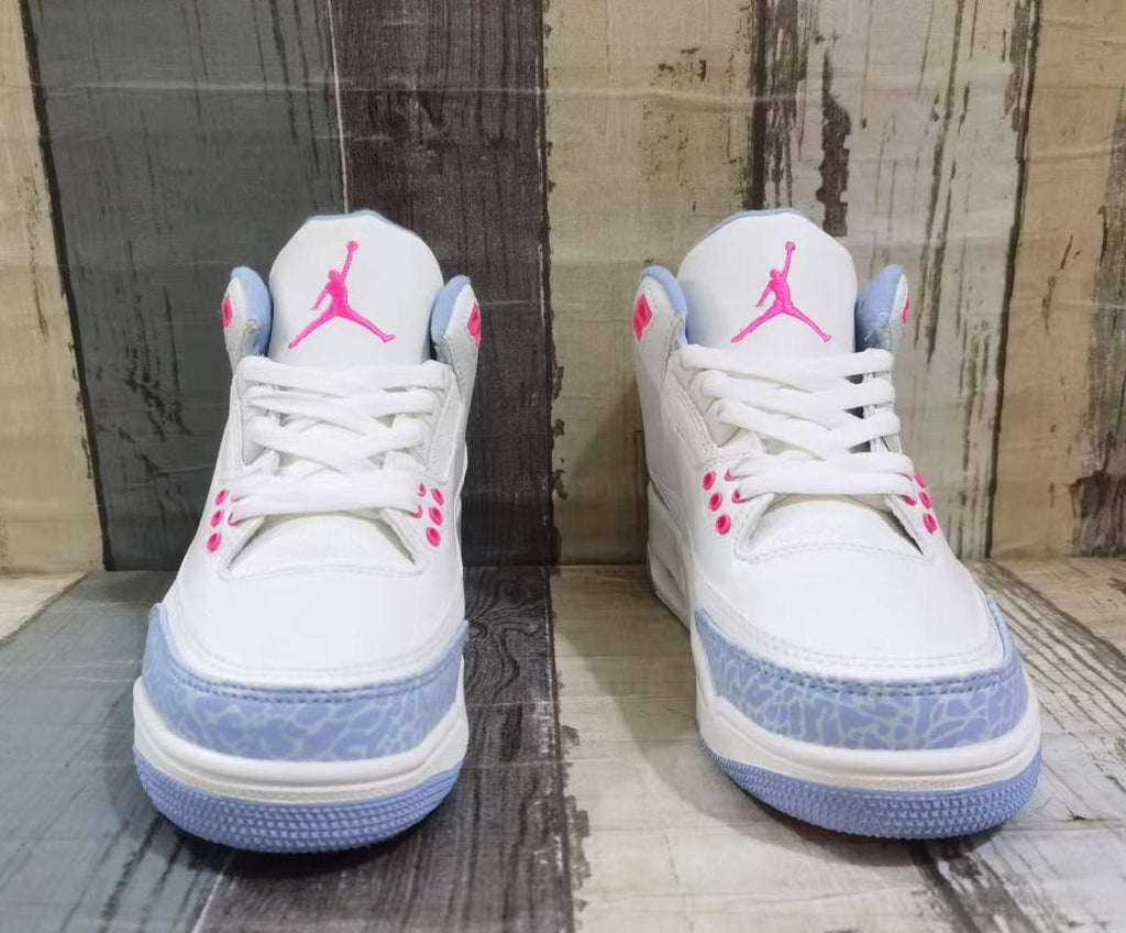 Air Jordan 3 Retro Men's Sneakers - White, Light Blue and Pink