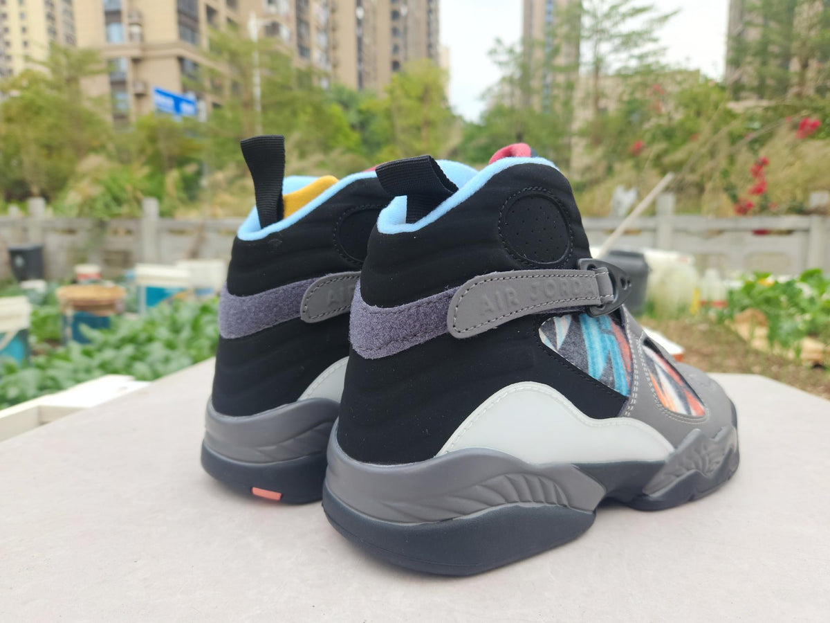 Air Jordan 8 Sneakers - Grey and Black with Multicolor Details