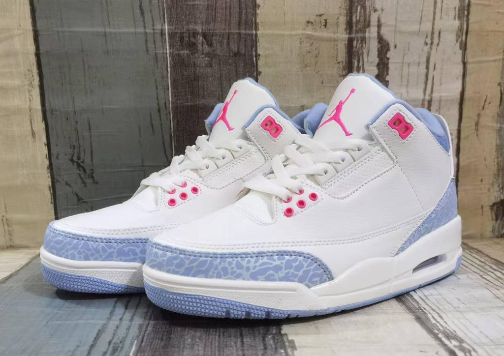 Air Jordan 3 Retro Men's Sneakers - White, Light Blue and Pink