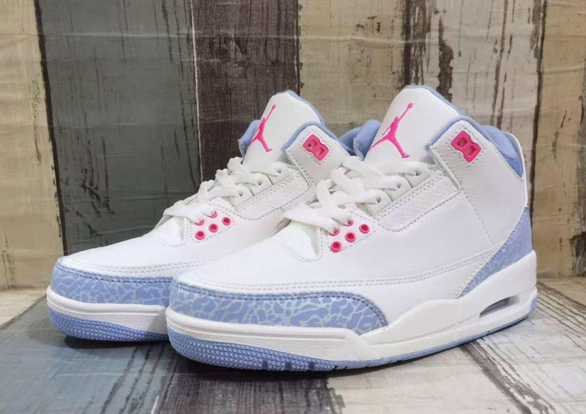 Air Jordan 3 Retro Men's Sneakers - White, Light Blue and Pink