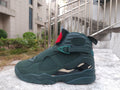 Air Jordan 8 Sneakers - Dark Green with Gold and Red Details
