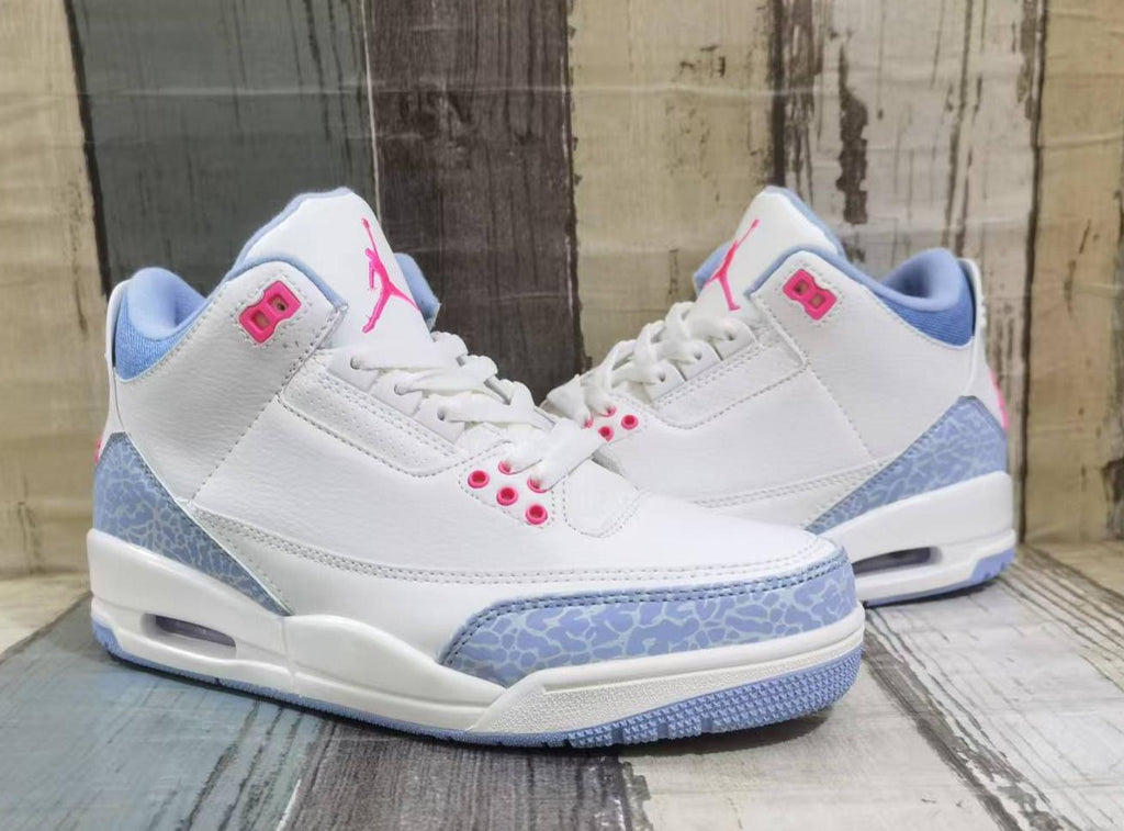 Air Jordan 3 Retro Men's Sneakers - White, Light Blue and Pink