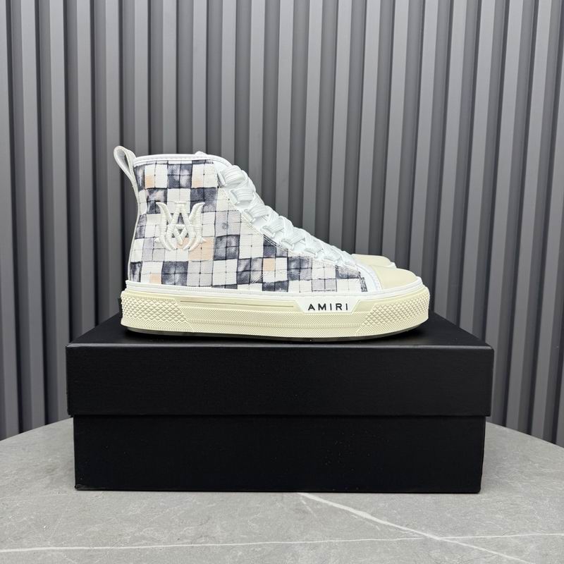 AMIRI Checkered High-Top Sneakers - White and Grey