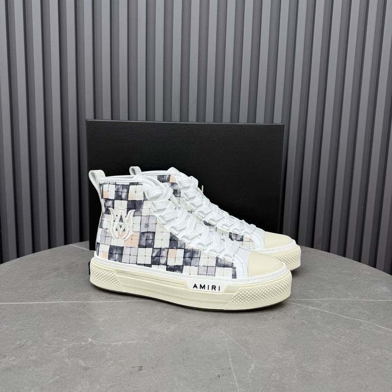 AMIRI Checkered High-Top Sneakers - White and Grey