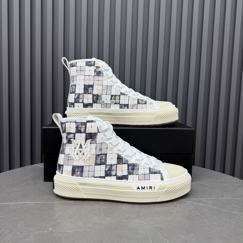 AMIRI Checkered High-Top Sneakers - White and Grey
