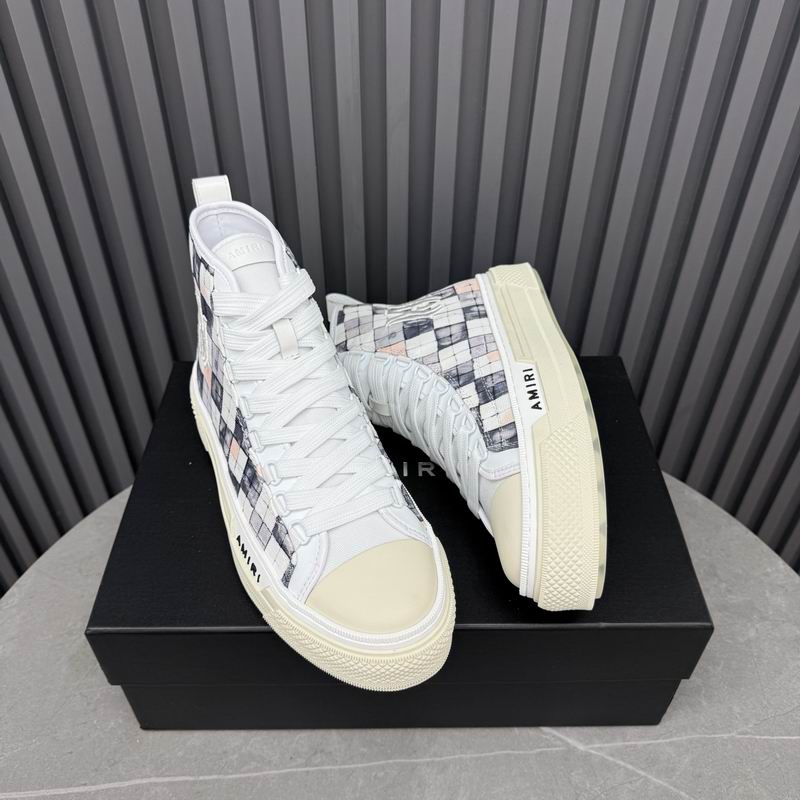 AMIRI Checkered High-Top Sneakers - White and Grey