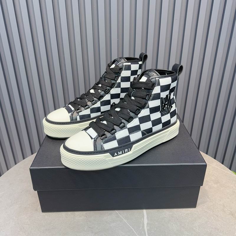 AMIRI Checkerboard High-Top Sneakers - Black and White