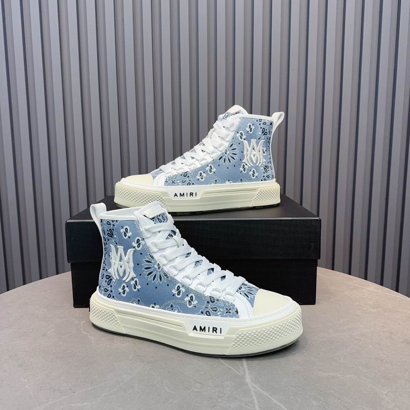 AMIRI Bandana-Print High-Top Sneakers - Light Blue and White