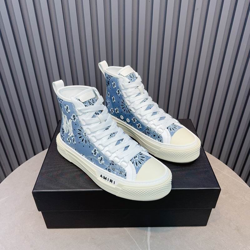 AMIRI Bandana-Print High-Top Sneakers - Light Blue and White