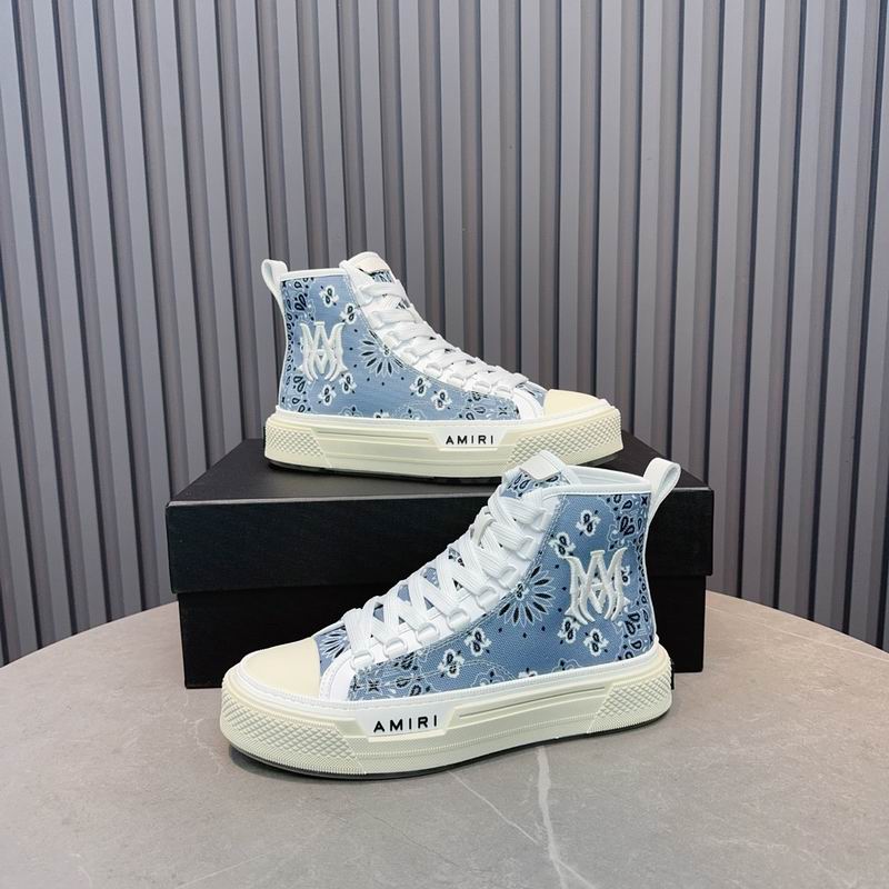 AMIRI Bandana-Print High-Top Sneakers - Light Blue and White