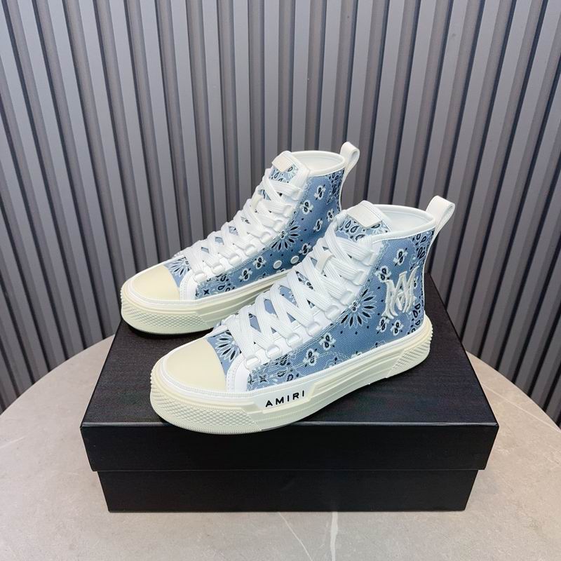 AMIRI Bandana-Print High-Top Sneakers - Light Blue and White