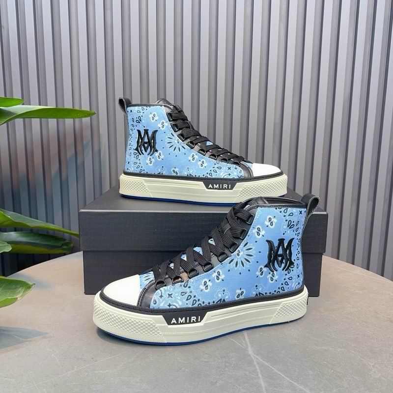 AMIRI Bandana-Print High-Top Sneakers - Light Blue and Black