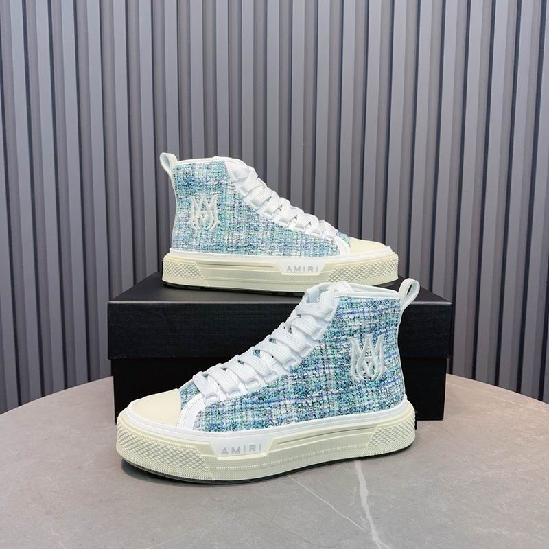 AMIRI Textured High-Top Sneakers - Light Blue and White