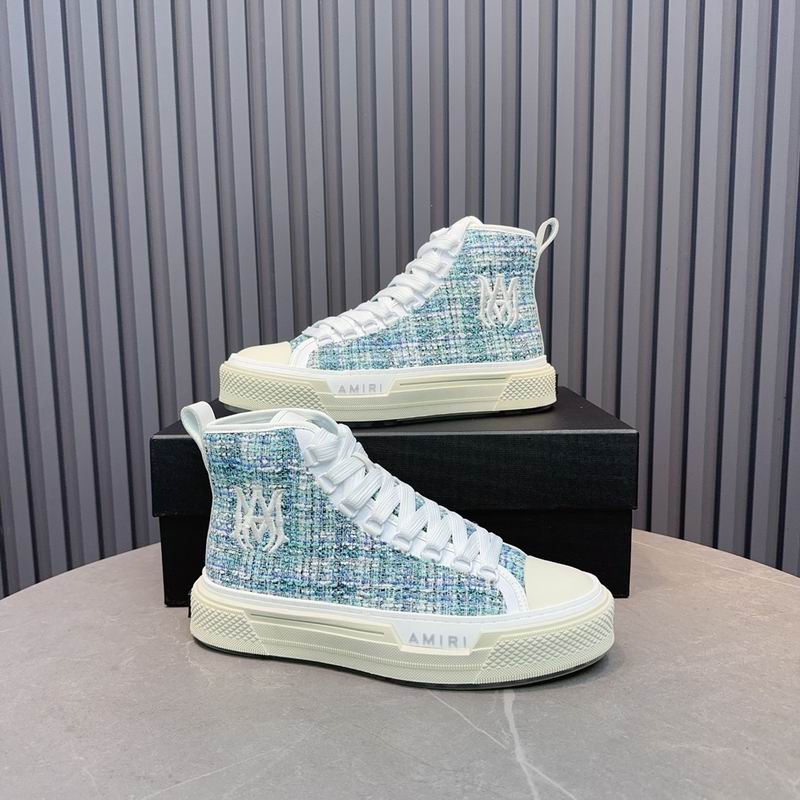AMIRI Textured High-Top Sneakers - Light Blue and White