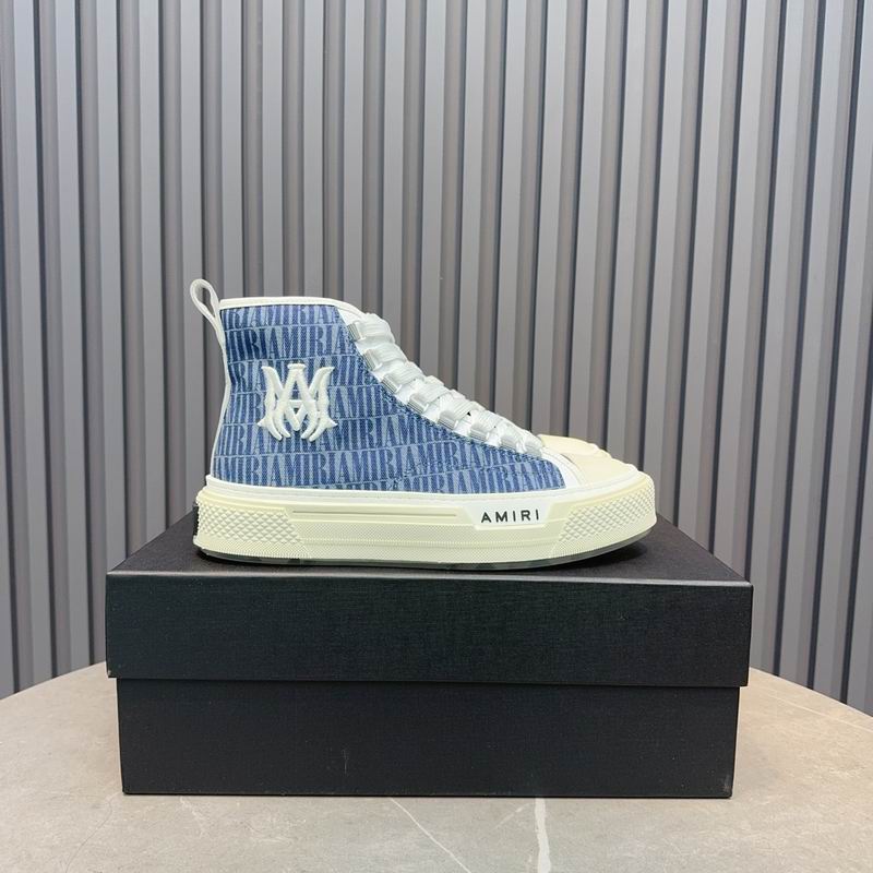 AMIRI Logo-Pattern High-Top Sneakers - Blue and White