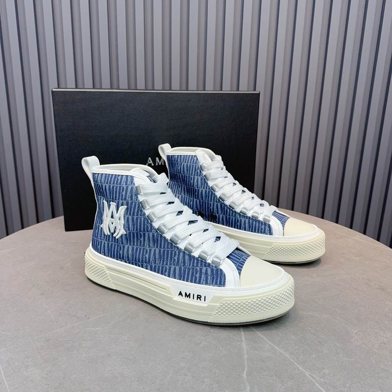 AMIRI Logo-Pattern High-Top Sneakers - Blue and White