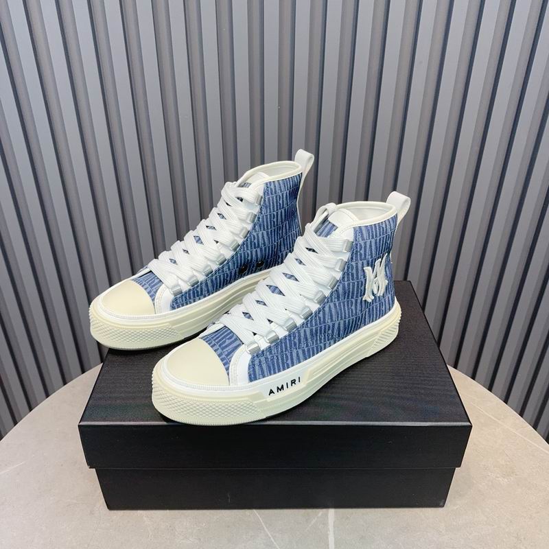 AMIRI Logo-Pattern High-Top Sneakers - Blue and White