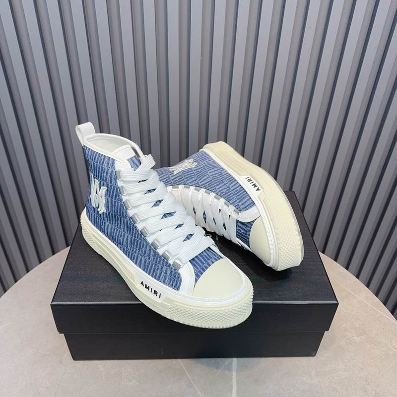 AMIRI Logo-Pattern High-Top Sneakers - Blue and White
