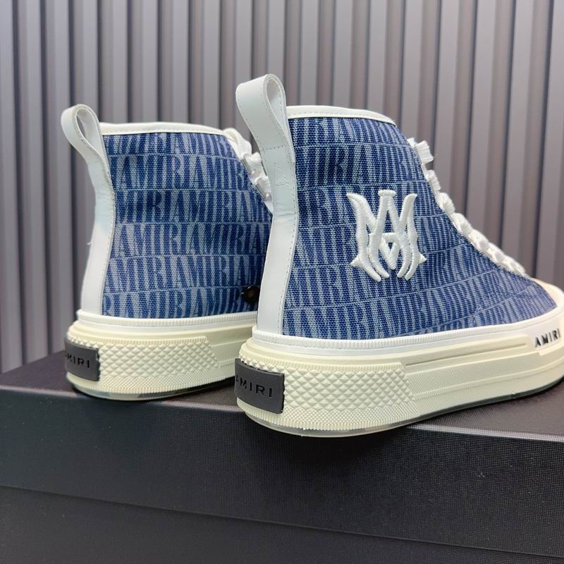 AMIRI Logo-Pattern High-Top Sneakers - Blue and White