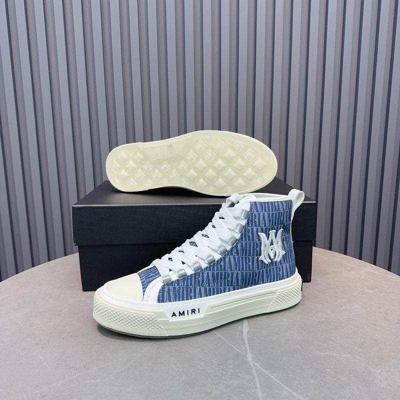 AMIRI Logo-Pattern High-Top Sneakers - Blue and White