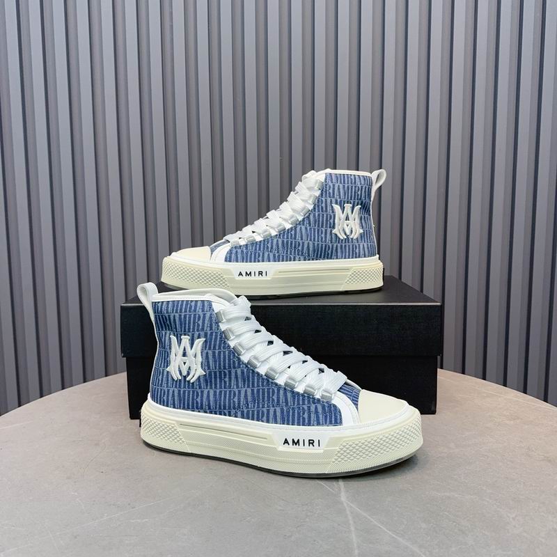 AMIRI Logo-Pattern High-Top Sneakers - Blue and White