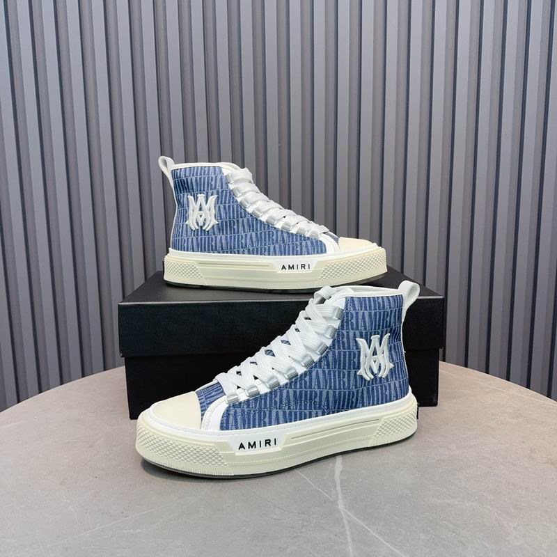 AMIRI Logo-Pattern High-Top Sneakers - Blue and White