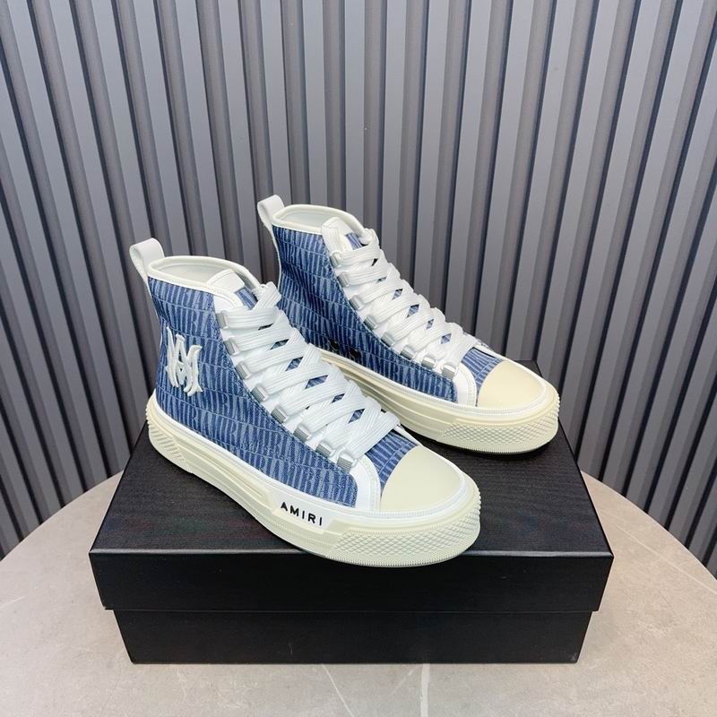 AMIRI Logo-Pattern High-Top Sneakers - Blue and White