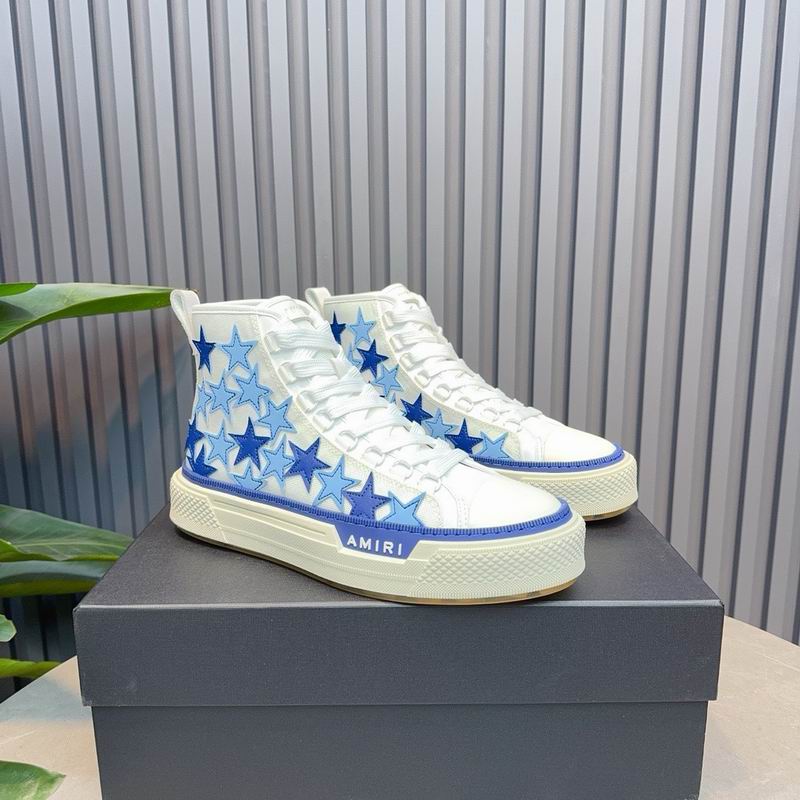 AMIRI Star-Pattern High-Top Sneakers - White and Blue