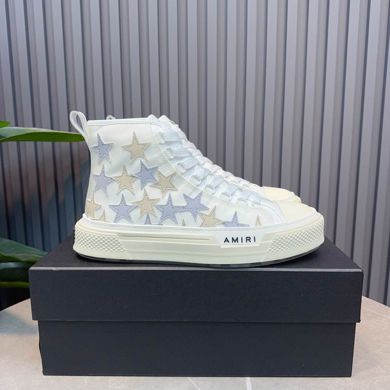 AMIRI Star-Pattern High-Top Sneakers - White, Grey and Cream