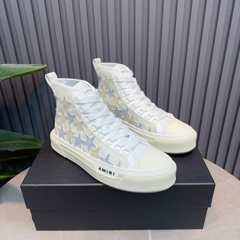 AMIRI Star-Pattern High-Top Sneakers - White, Grey and Cream