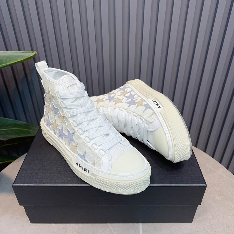 AMIRI Star-Pattern High-Top Sneakers - White, Grey and Cream