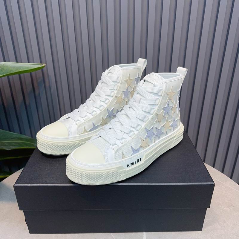 AMIRI Star-Pattern High-Top Sneakers - White, Grey and Cream