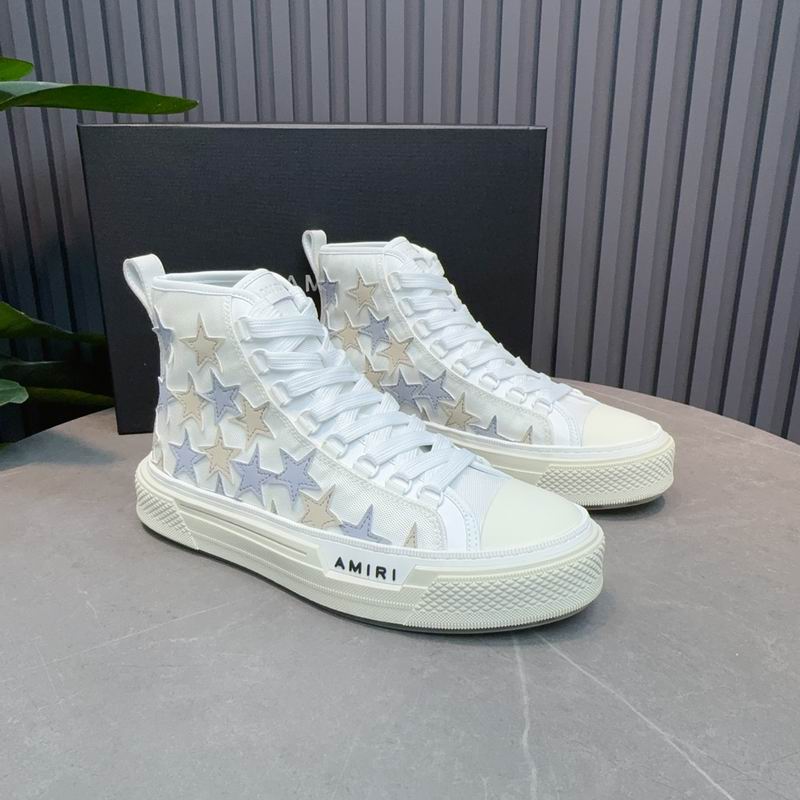 AMIRI Star-Pattern High-Top Sneakers - White, Grey and Cream