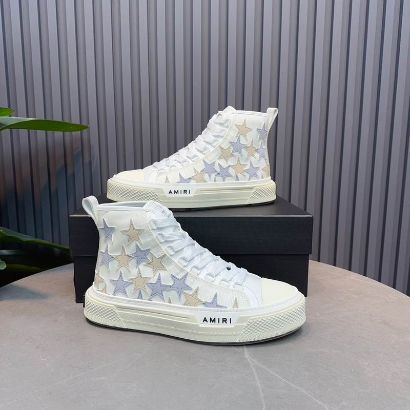 AMIRI Star-Pattern High-Top Sneakers - White, Grey and Cream