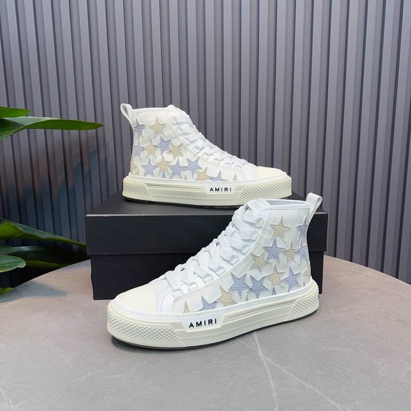 AMIRI Star-Pattern High-Top Sneakers - White, Grey and Cream