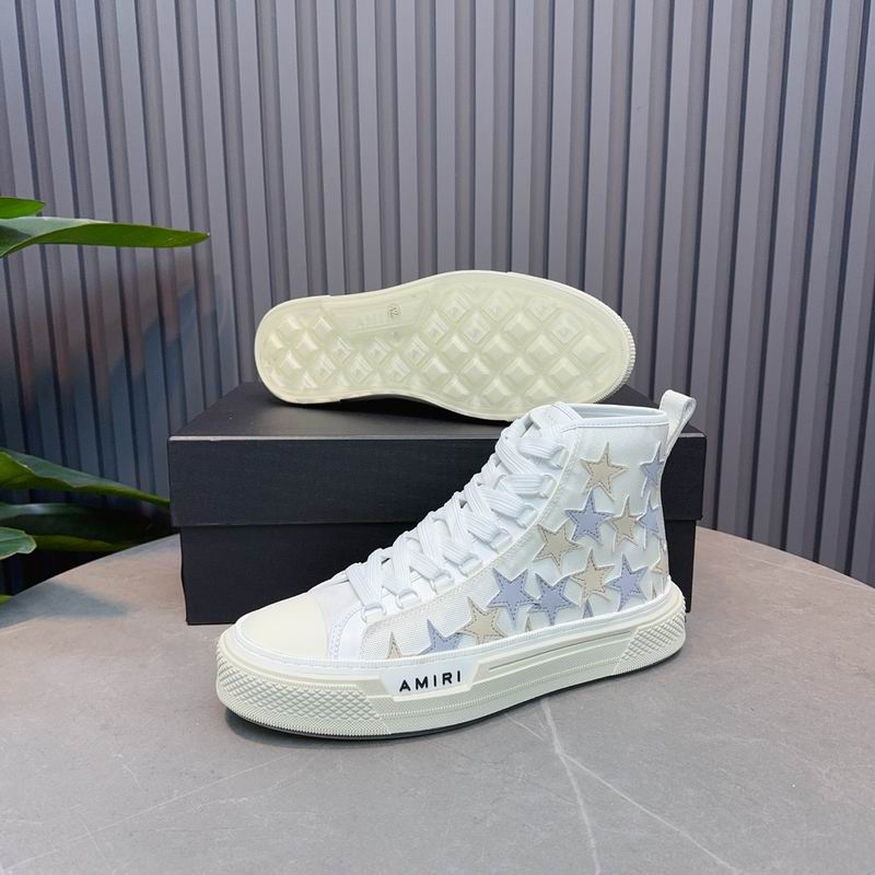 AMIRI Star-Pattern High-Top Sneakers - White, Grey and Cream