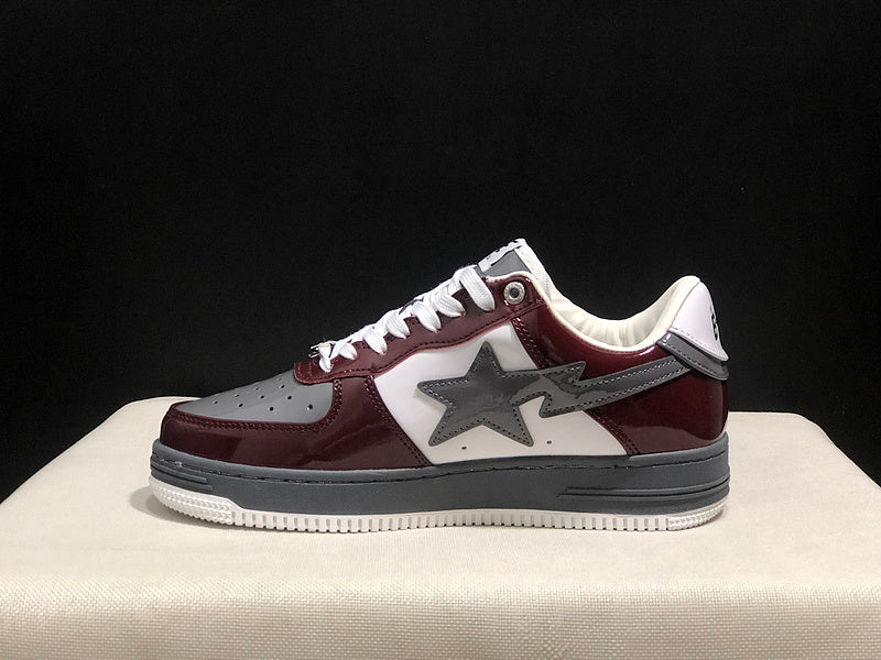 BAPE Star Low-Top Sneakers - Burgundy, Grey and White
