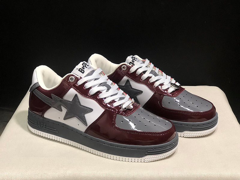 BAPE Star Low-Top Sneakers - Burgundy, Grey and White