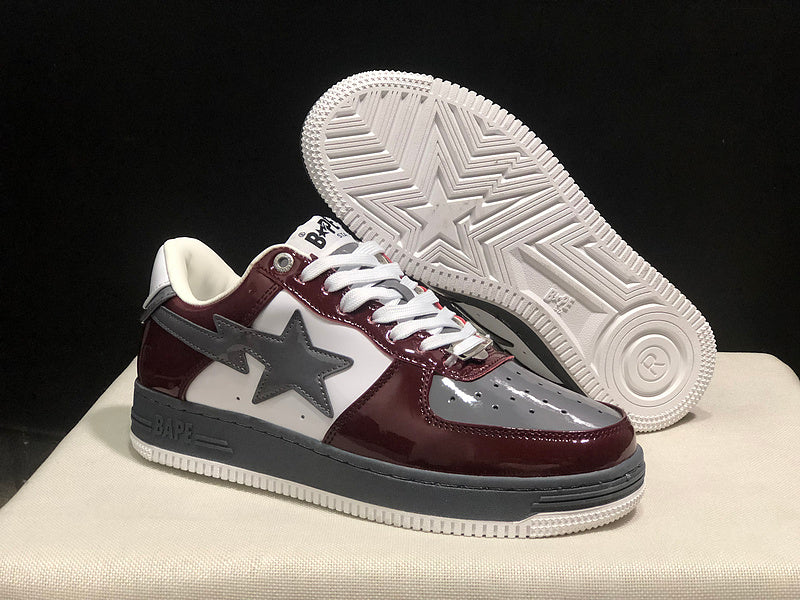 BAPE Star Low-Top Sneakers - Burgundy, Grey and White