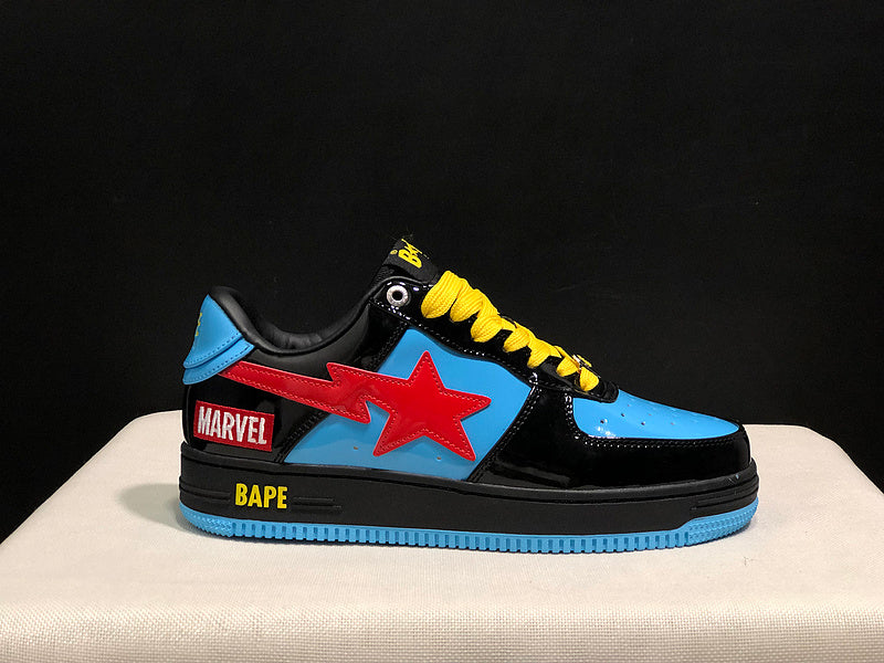 BAPE Star Low-Top Sneakers - Blue and Black with Red and Yellow Accents