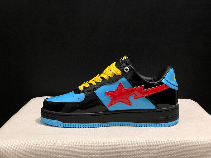 BAPE Star Low-Top Sneakers - Blue and Black with Red and Yellow Accents