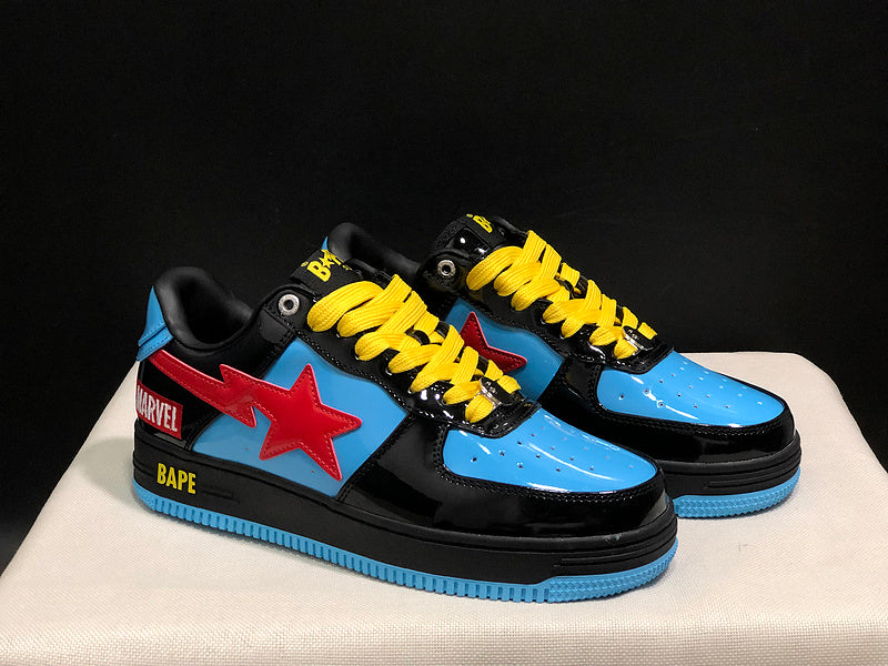 BAPE Star Low-Top Sneakers - Blue and Black with Red and Yellow Accents