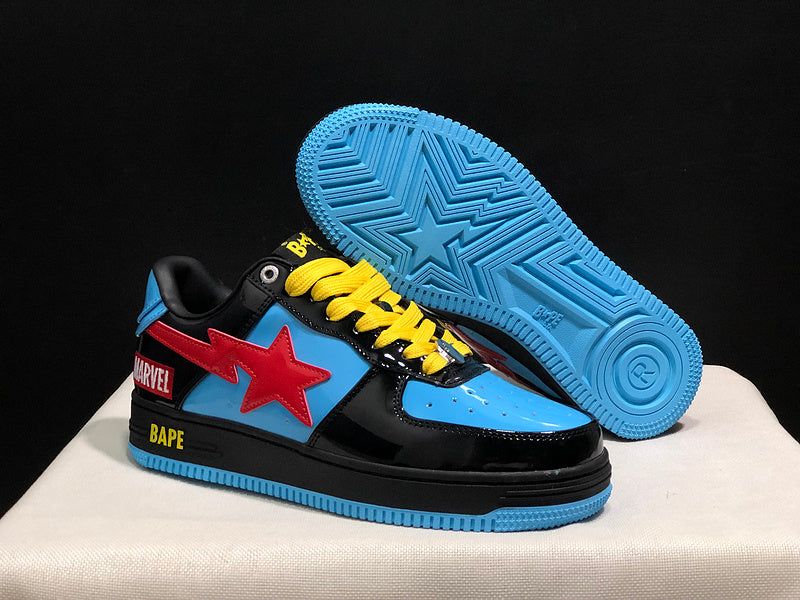 BAPE Star Low-Top Sneakers - Blue and Black with Red and Yellow Accents