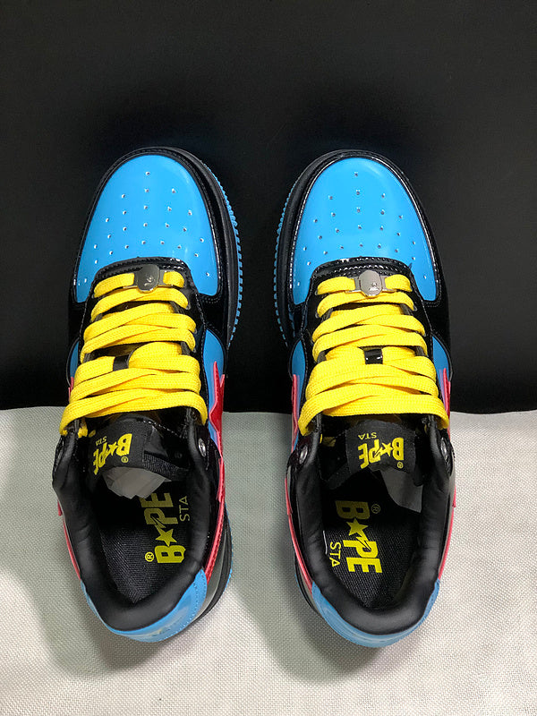 BAPE Star Low-Top Sneakers - Blue and Black with Red and Yellow Accents