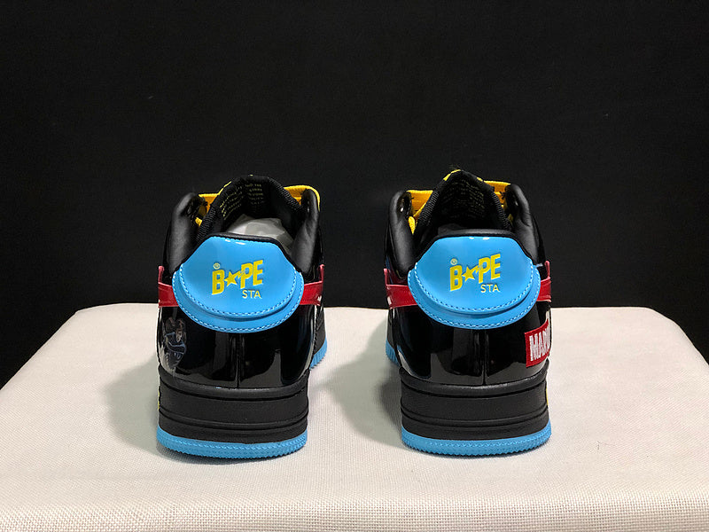 BAPE Star Low-Top Sneakers - Blue and Black with Red and Yellow Accents