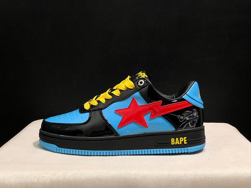 BAPE Star Low-Top Sneakers - Blue and Black with Red and Yellow Accents
