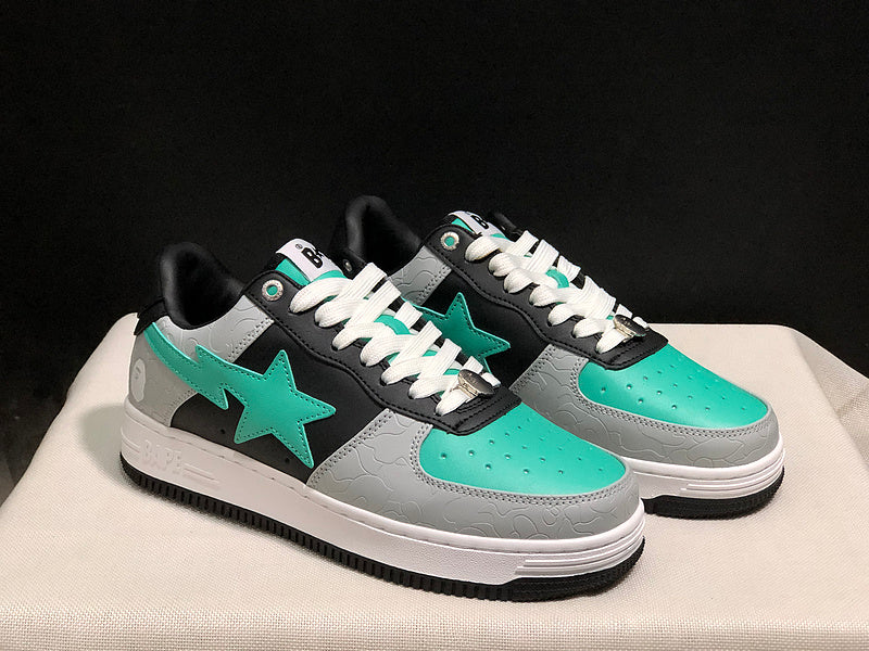 BAPE Star Low-Top Sneakers - Grey, Black and Mint Green