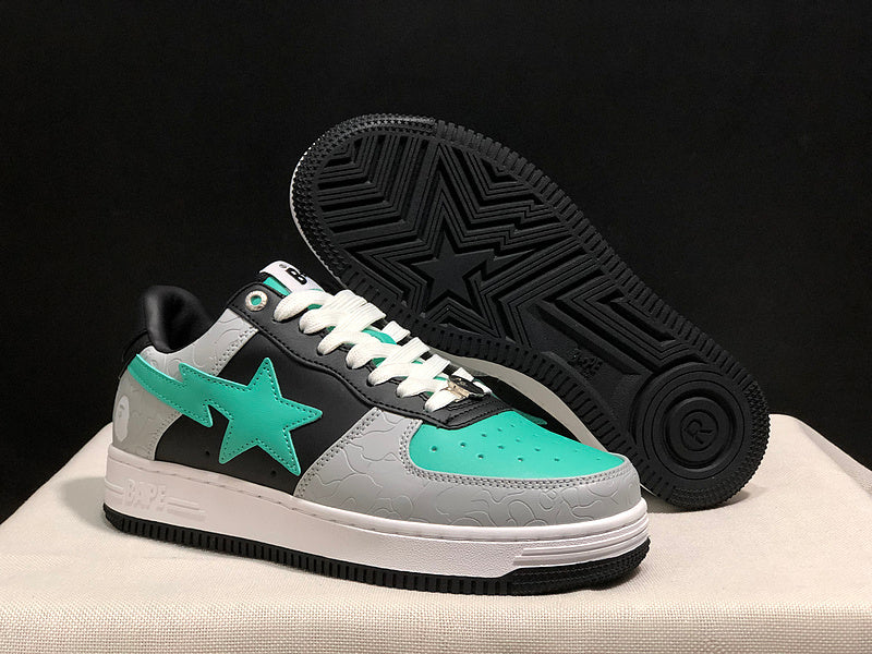 BAPE Star Low-Top Sneakers - Grey, Black and Mint Green